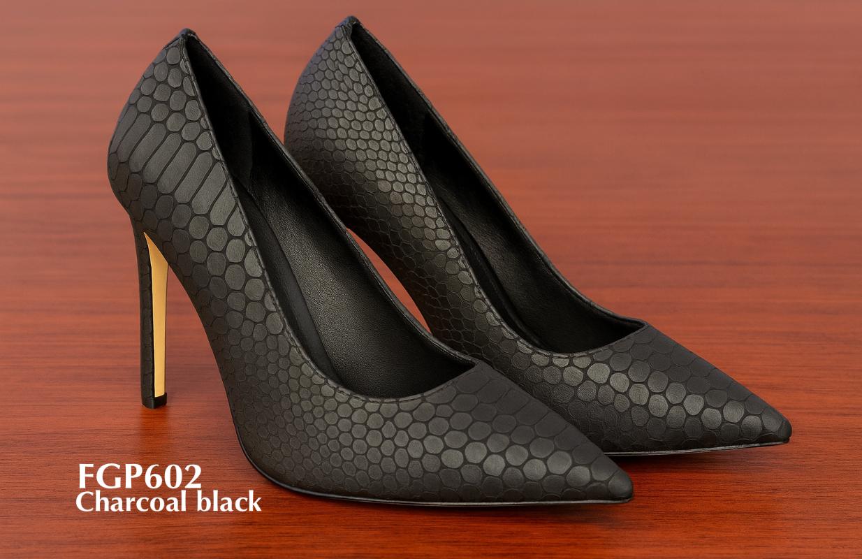 FGP602-Pumps met reliëf van imitatieleer met puntige neus en hoge hak