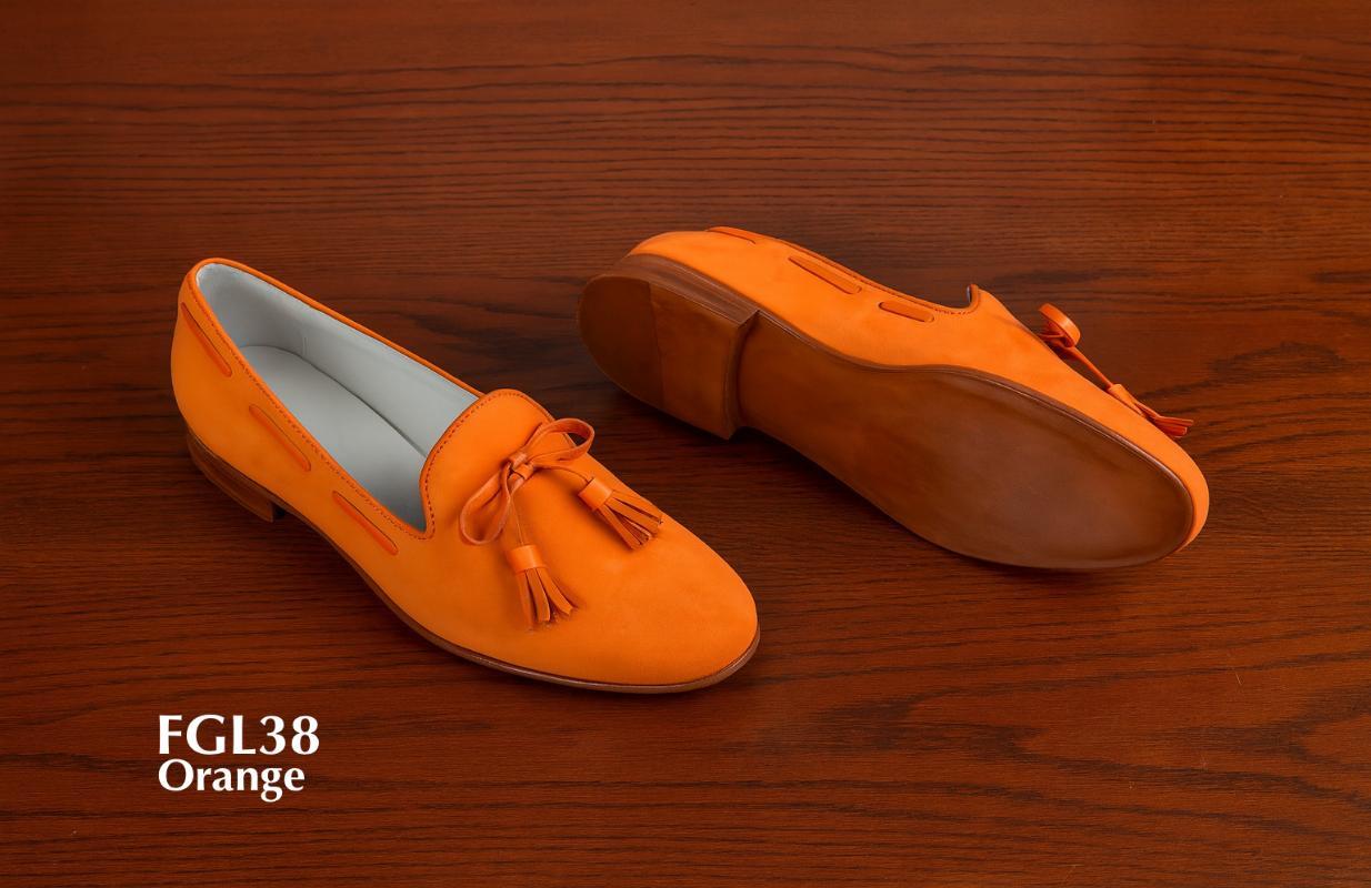 FGL38-Oranje-fluwelen-dames-slippers-met-kwastjes