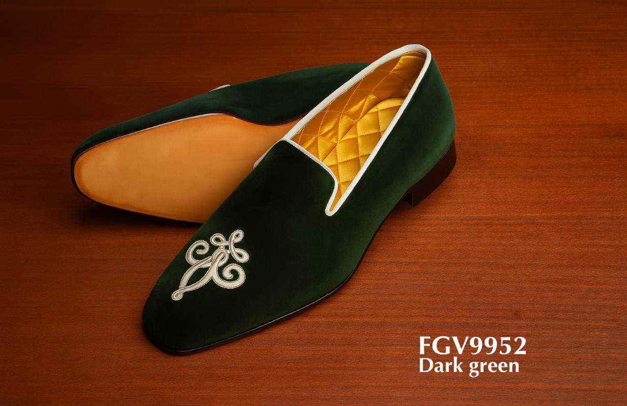 groene fluwelen slippers met monogram FGV9952