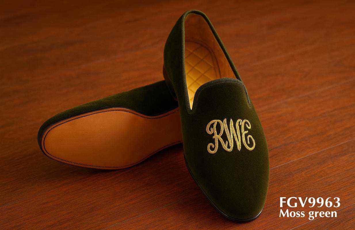 mosgroene fluwelen loafers FGV9963