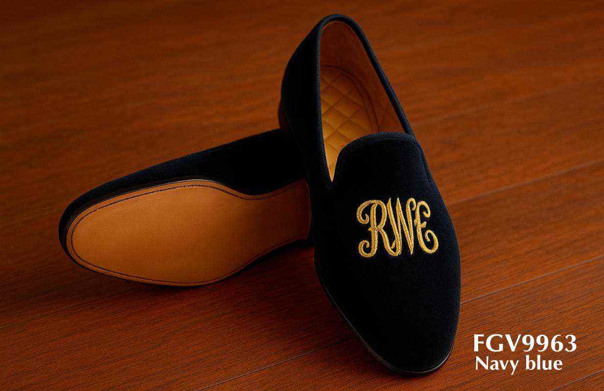 navy blauwe fluwelen loafers FGV9963