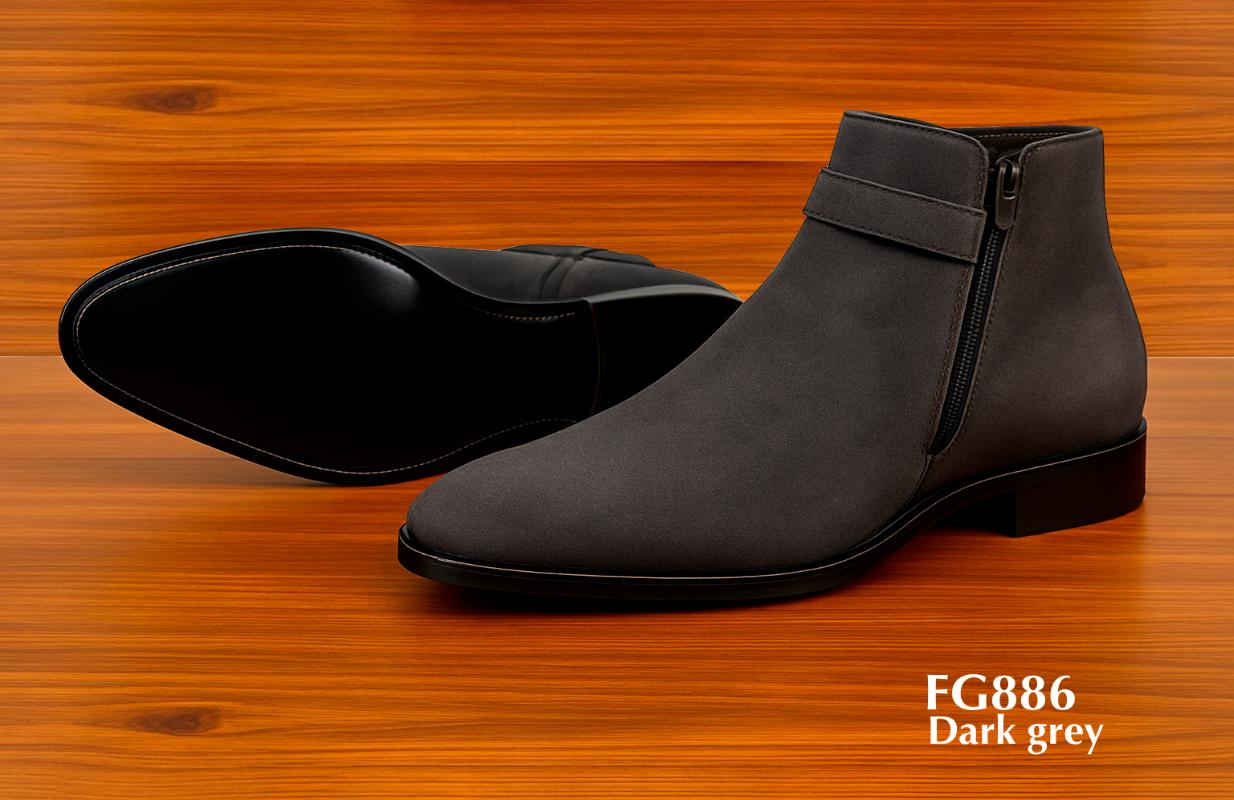 FG886 - Donkergrijze enkelhoge nubuck leren laarzen met rits