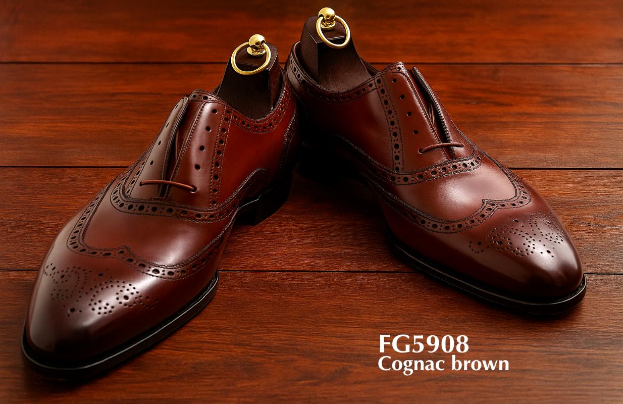 Voll-Brogue schoen, Goodyear welt, cognac bruin