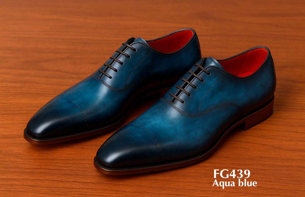 Oxford leren schoen, tweekleurig aqua blauw